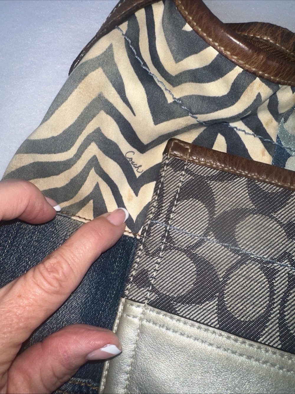 Coach Indigo Denim Blue Patchwork Ergo XL Hobo Handbag Purse Bag - Picture 14 of 17